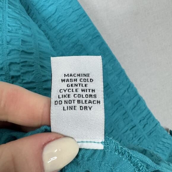 Habitat Womens Top Medium Blue Gauze Ruffle Collar Shirt Funky Lagenlook Artsy - Picture 12 of 12